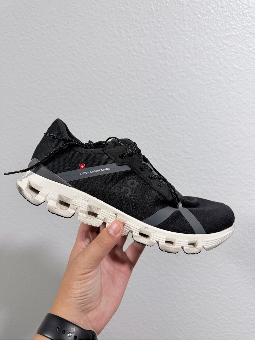 On Running Black with White Sole Men's Athletic Running Shoe